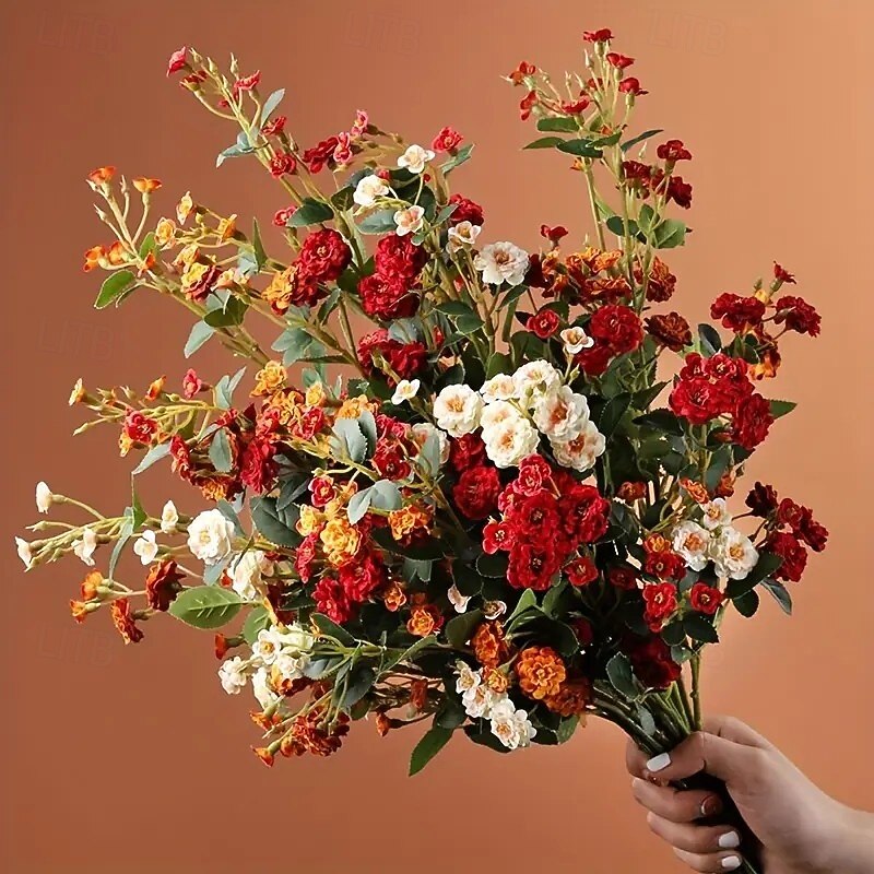 6pcs Mixed Color Realistic Artificial Roses – Touch-Feel Faux Flowers for Wedding, Bridal, Engagement, Bachelor Party, Birthday, Anniversary, Autumn, Farmhouse, and Home Decor