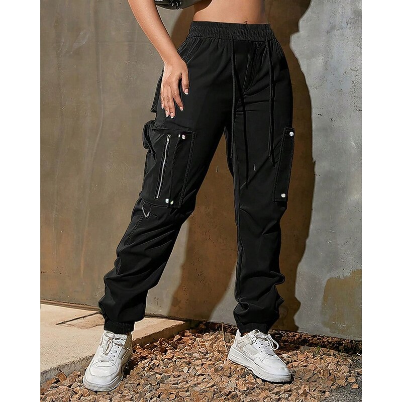 Women's Cargo Pants Slacks Streetwear Casual Full Length Natural Plain Drawstring Pocket Comfortable Street Holiday Daily Wear Almond Black Pink Green Fall Regular Fit