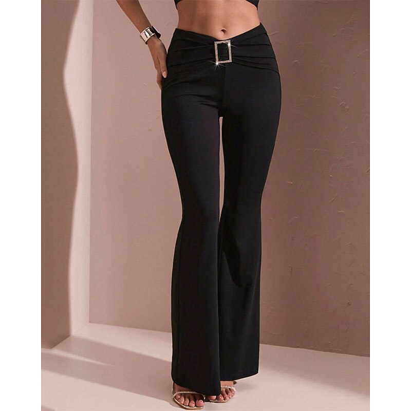 Women's Wide Leg Slacks Streetwear Casual Full Length Natural Plain Elastic Waist Comfortable Holiday Weekend Black Fall Regular Fit