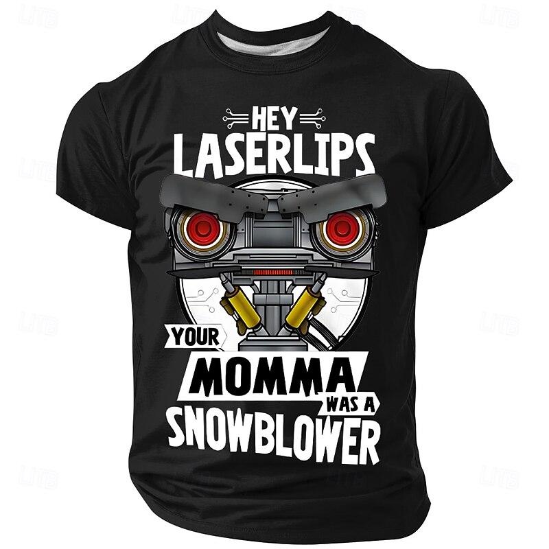 Men's Funny Johnny 5 Laserlips T-Shirt - "Your Momma Was a Snowblower" Sci-Fi Movie Graphic Tee4