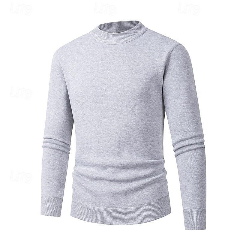Men's Sweater Pullover Sweater Jumper Ribbed Knit Regular Tops Knitted Slim Fit Plain Crew Neck Knitwear Contemporary Casual Daily Wear Clothing Apparel Fall Black White M L XL3
