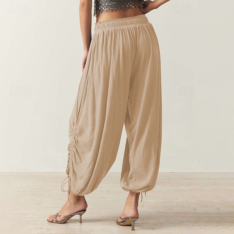 Women's Cropped Bloomers Harem Pants Drawstring High Waist Outdoor Travel Bottoms Solid Color Black Army Green Fuchsia Fall Sports Activewear Loose Fit2