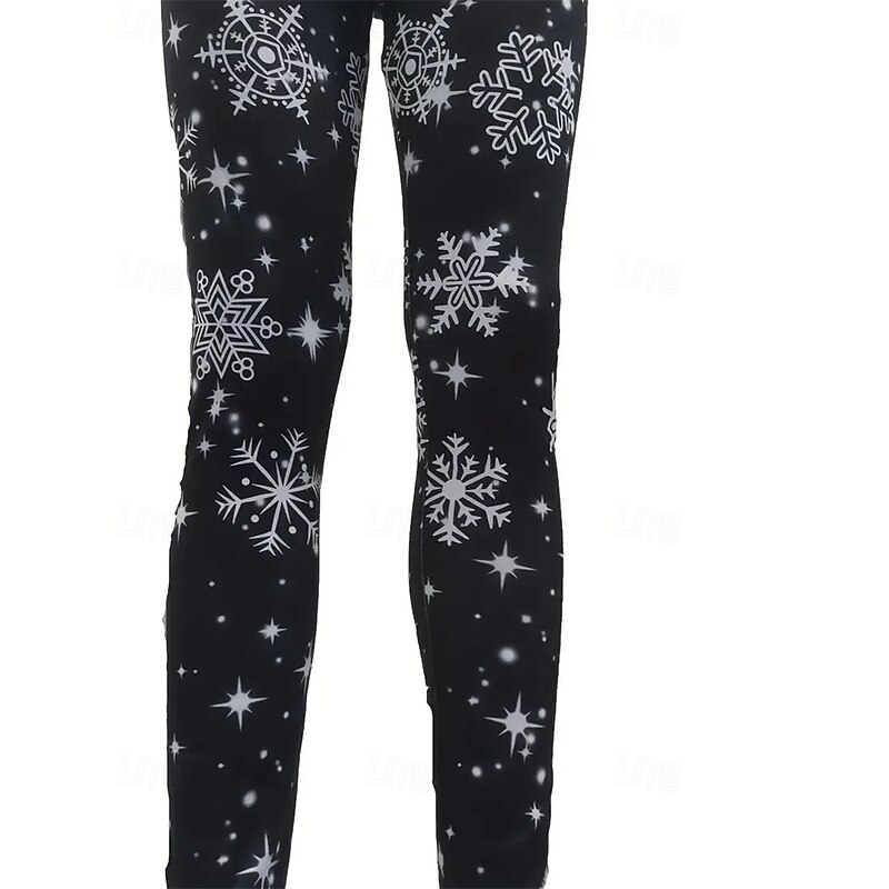 Women's Pants Trousers Leggings Cozy Leggings Streetwear Casual Full Length High Waist Snowflake Elastic Waist Print Breathability Comfortable Stretchy Vacation Street Daily Wear Black Summer Spring4