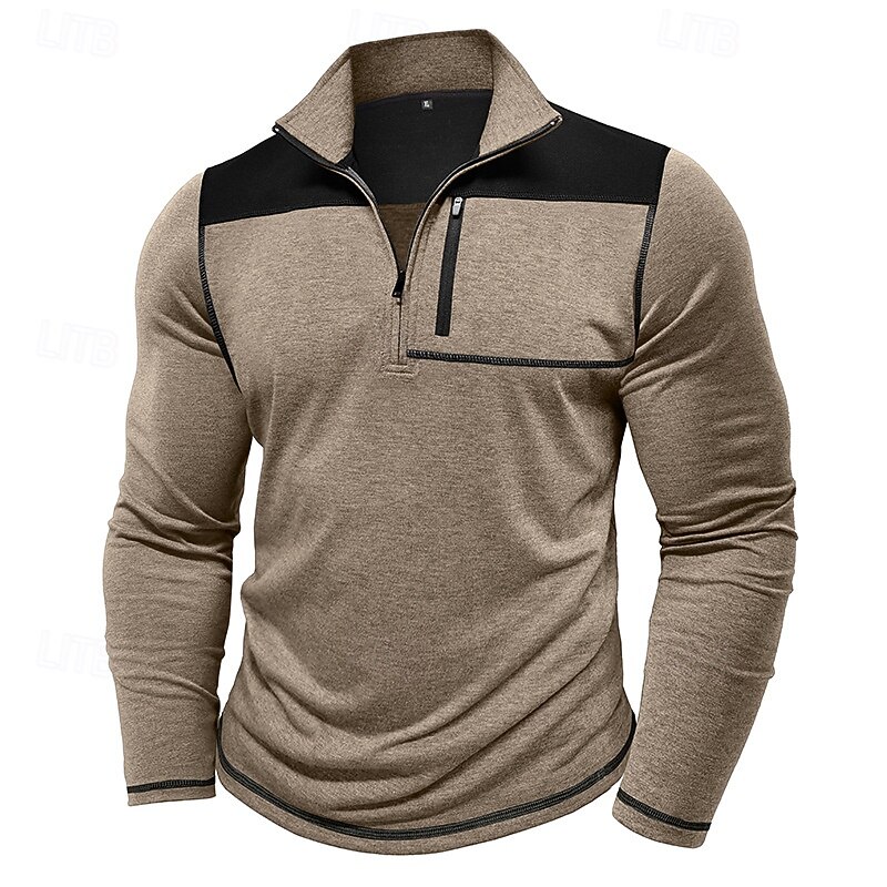 Men's Polo Shirts Quarter Zip Polo Daily Wear Date Quarter Zip Long Sleeve Fashion Basic Color Block Patchwork Zipper Spring Fall Regular Fit Wine Royal Blue Green Khaki Light Grey Dark Gray Polo3