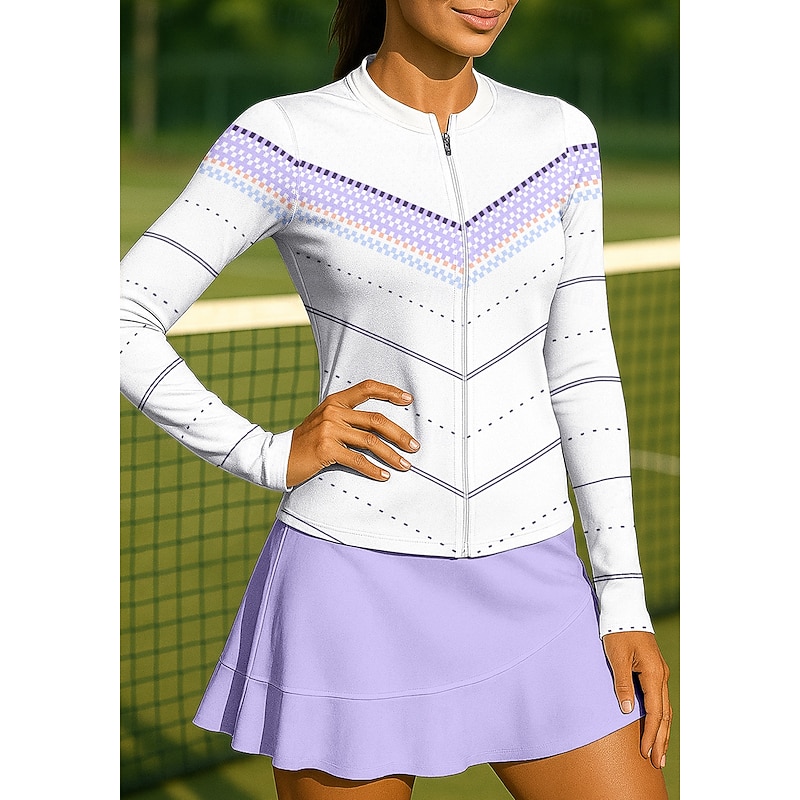Women's Geometric Sport Shirt Tennis Shirt Tennis Top Long Sleeve Zipper Floral UPF50+ UV Resistant High Elasticity Moisture Wicking Breathable Volleyball Tennis Golf High Neck Stand Collar Shirt3