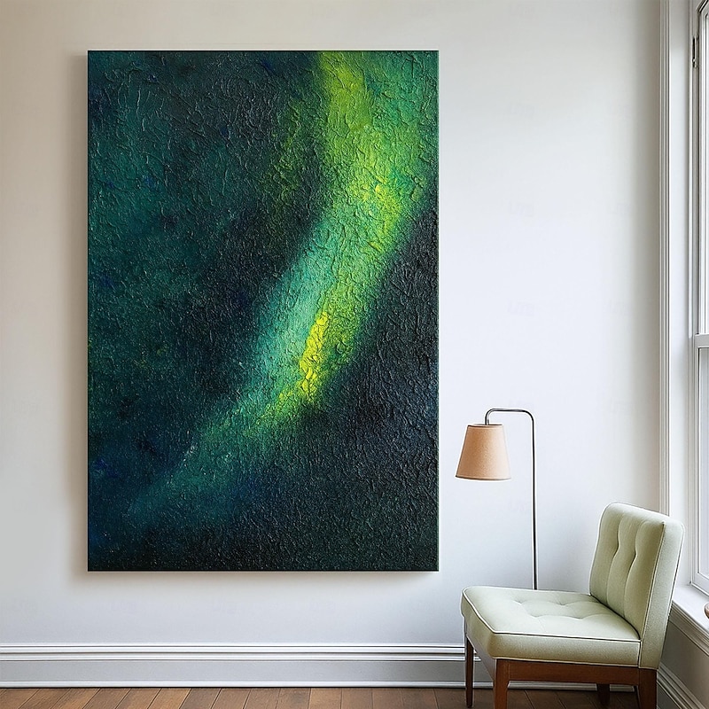 Abstract Textured Green Oil Painting on Canvas Original Dark Minimalist Wall Art Deep Modern Acrylic Artwork for Living Room / Gallery Decor2