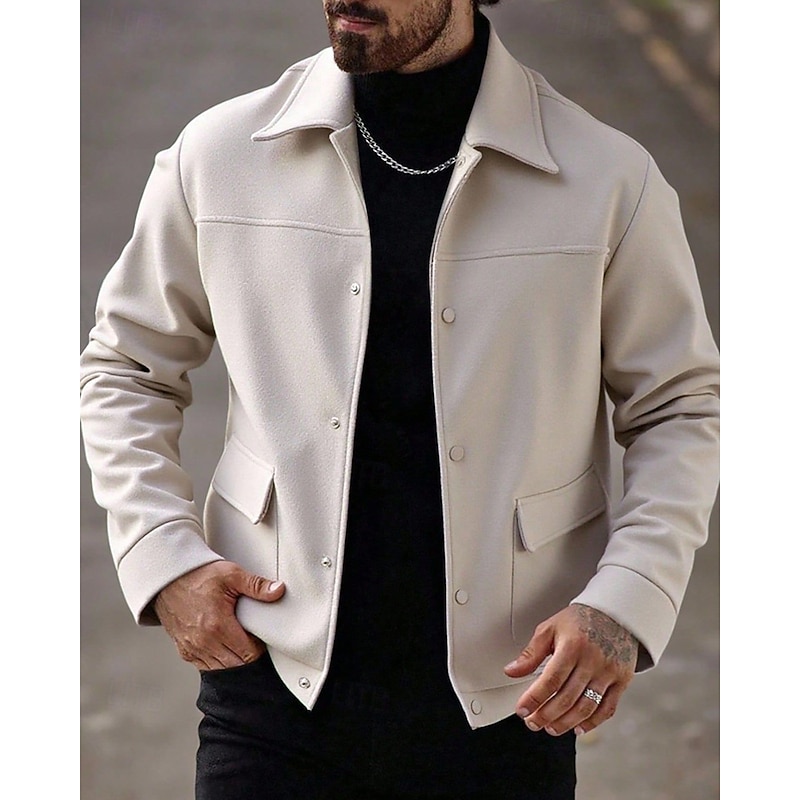 Men's Lightweight Jacket Casual Jacket Vacation Daily Breathable Pocket Fall Winter Plain Fashion Classic Lapel Regular Apricot Black Jacket