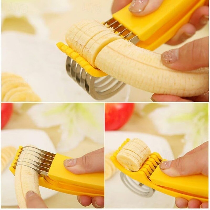 Food Manual Slicer Stainless Steel Banana Cutter Sausage Divider Fruit Vegetable Cutting Tool Creative Kitchen Accessories Portable Slicing Gadget For Salad Snack Platter Preparation2