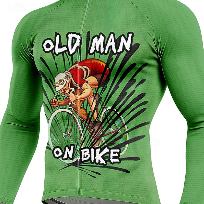 Men's Cycling Jersey with Tights Long Sleeve Green Bike Thermal Warm 3D Pad Quick Dry Anatomic Design Ultraviolet Resistant Sports Graphic Number Patterned Clothing Apparel3