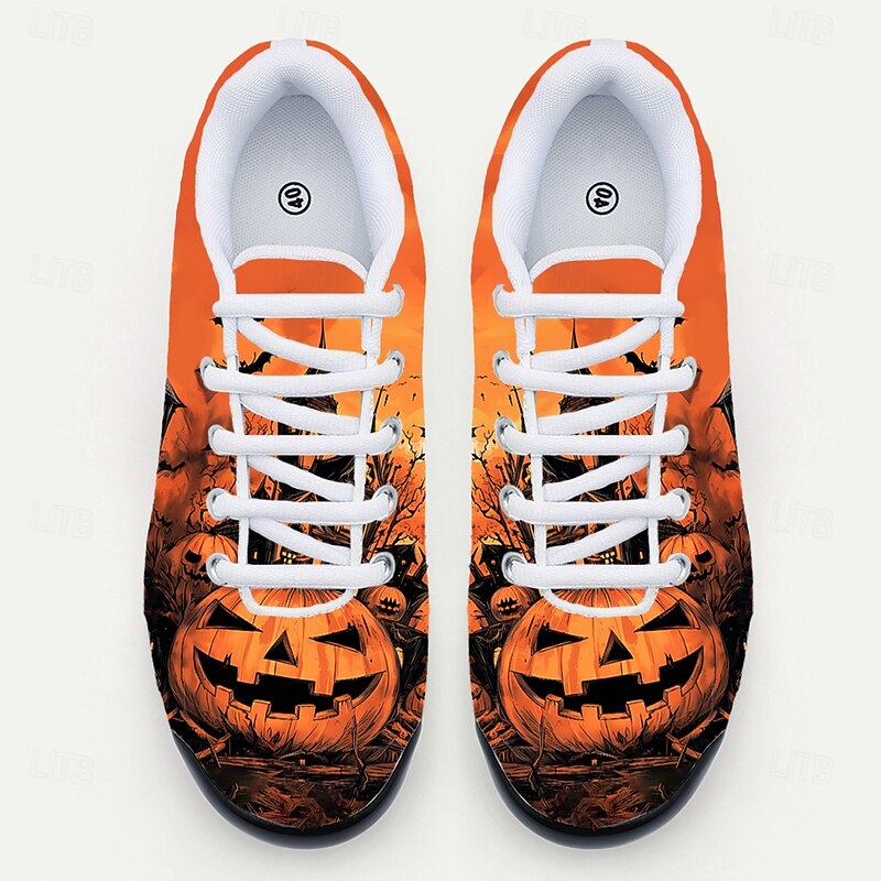 Men's Pumpkin Print Halloween Sneakers – Orange Lace-Up Sport Shoes for Spooky Party, Cosplay and Holiday Outfits