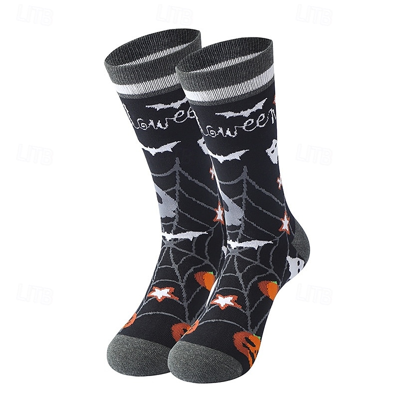 Halloween Cross-Border Cotton Socks, Moisture-Wicking Mid-Calf Casual Socks with Pumpkin Design, Oversized Unisex Trendy Street Style Hosiery3