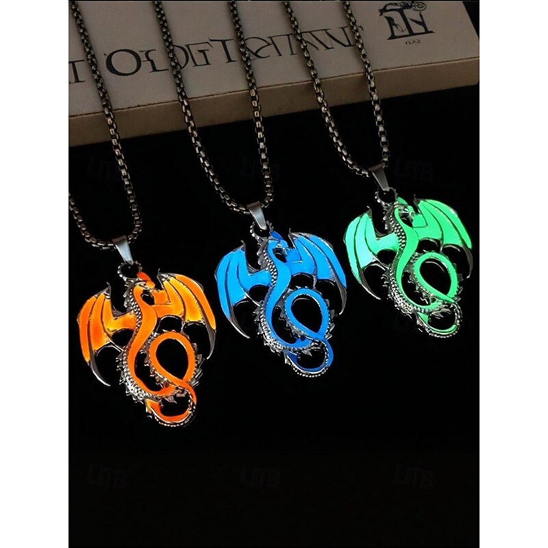 Men's Halloween Glowing Dragon Pendant Necklace – Luminous Gothic Stainless Steel Chain Jewelry for Party, Cosplay and Nightlife4