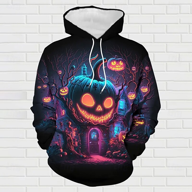 Halloween Men's Pumpkin Smile 2pcs 3D Sweatshirt Sets Tracksuit Hoodie Sweatshirt Long Sleeve Long pants Hooded Casual Daily Athleisure 3D Print Spring Fall Winter Violet3