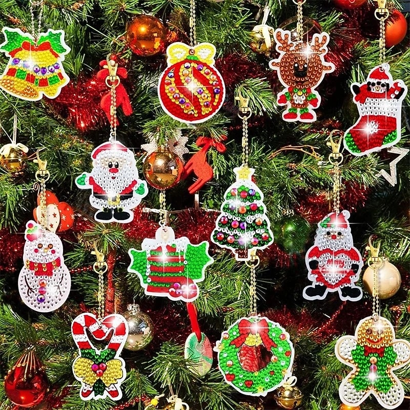 Christmas Diamond Painting Sticker Kit Blind Box Pendant Holiday Series DIY Craft Rhinestone Art for Kids Keychain Dot Drill Painting Festive Christmas Decoration Accessory4