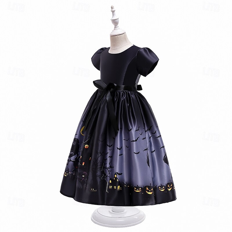 Kids Girls' Party Dress Graphic Short Sleeve Special Occasion Princess Polyester Party Dress Summer Spring 6-12 Y Black Purple3