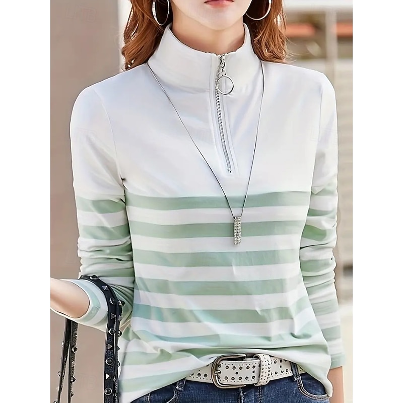 Women's Tunic Graphic Striped Vintage Stylish Classic Long Sleeve Shirt Collar Regular Tops Daily Sports Going out Black Red Blue Green Khaki Spring Fall2