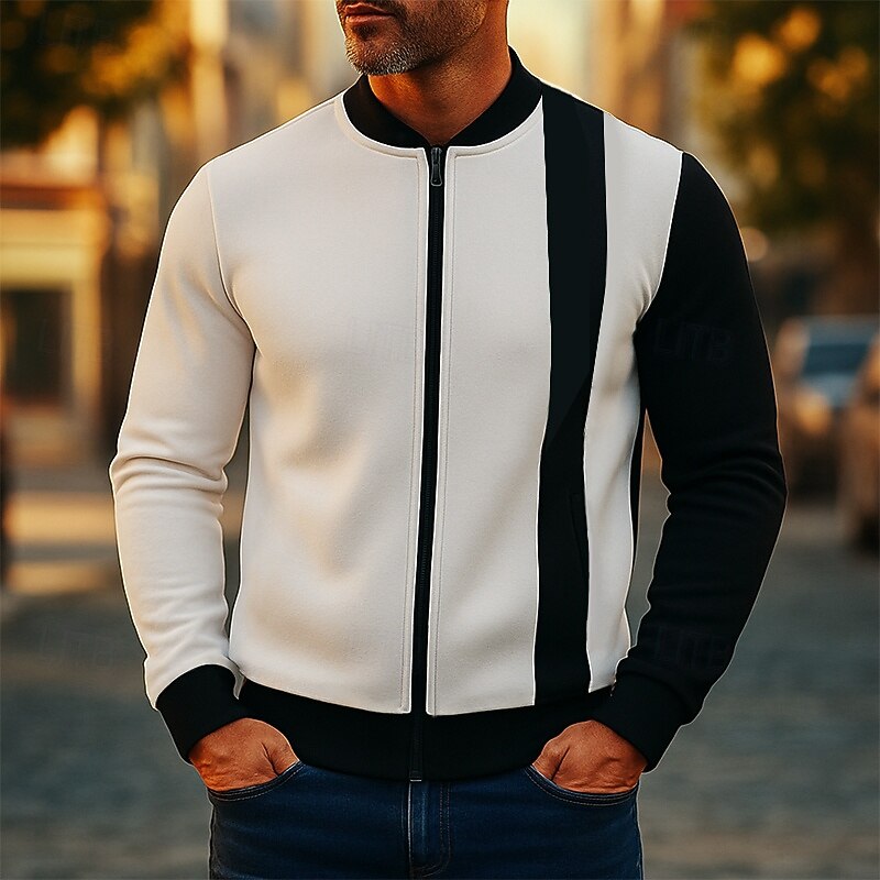 Men's Sweatshirt Full Zip Sweatshirt Black White Burgundy Navy Blue Khaki Standing Collar Color Block Plain Patchwork Sports & Outdoor Casual Daily Streetwear Cool Sportswear Spring &  Fall Clothing
