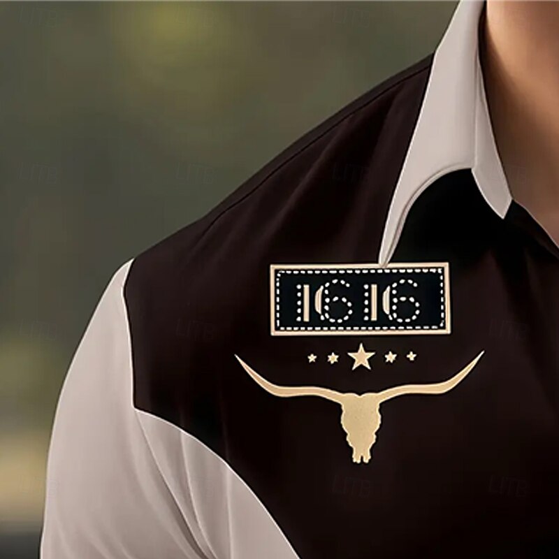 Men's Cow Print Shirt Western Shirt Cowboy Shirt Long Sleeve Vintage Retro Outdoor Vacation Spring Fall Turndown 3D Print Linen Like Shirt Apricot2