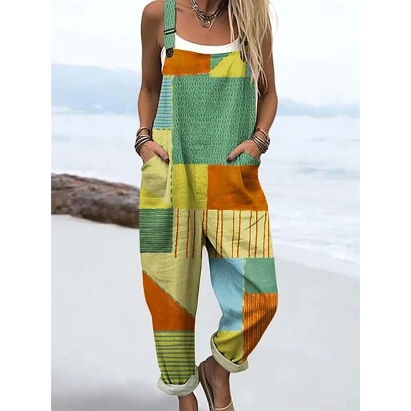 Women's Dungarees Active Floral Sleeveless Sleeveless Straight Square Neck Pocket with Pocket Vacation Daily Loose Fit White Pink Purple Summer3