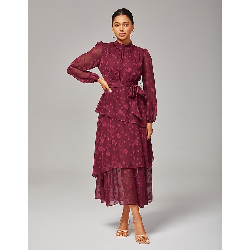 Floral Tiered Ruffle High Neck Maxi Dress