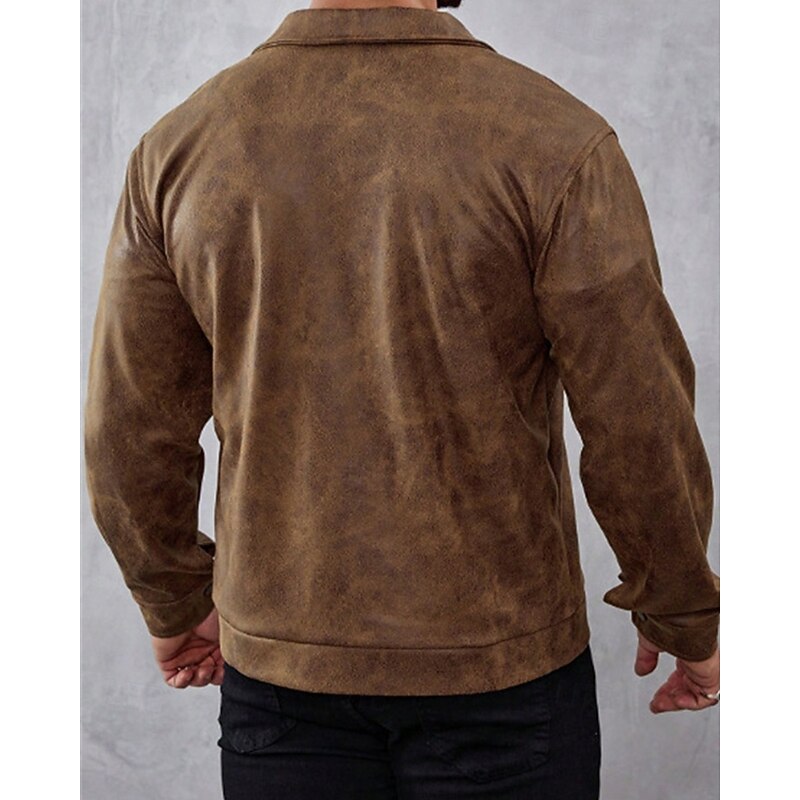 Men's Faux Leather Jacket Faux Suede Jacket Vacation Daily Windproof Warm Pocket Fall Winter Plain Fashion Classic Lapel Regular Brown Jacket4