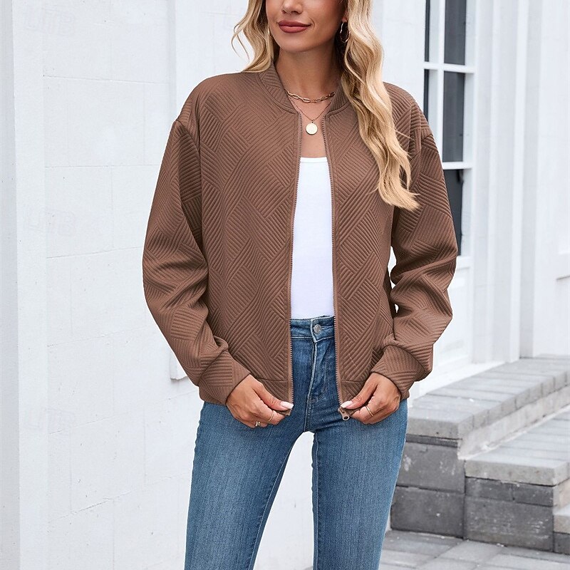 Women's Coat Casual Jacket Comfortable Breathable Zipper Fashion Modern Casual Plain Going out Weekend Zipper Regular Stand Collar Regular Fit Long Sleeve Outerwear Black Pink Wine Spring Fall4