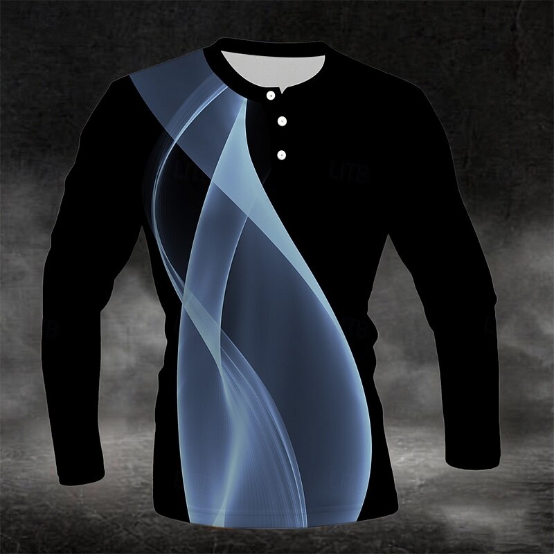 Men's Geometric Pattern Abstract Henley Shirt Long Sleeve Fashion Cute Daily Casual Holiday Going out Spring &  Fall All Seasons White Blue Yellow Green Red Henley Henley T-Shirt