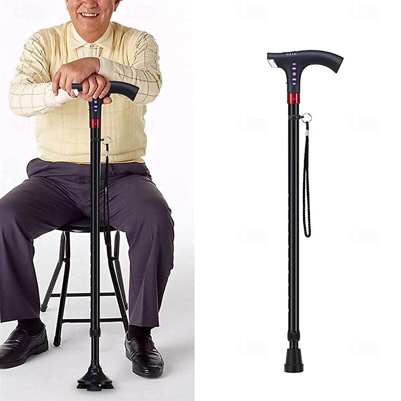 Multifunctional Height Adjustable Portable Walking Stick with MP3 Music Player, LED Radio Listening, Interesting Auto Alarm Function