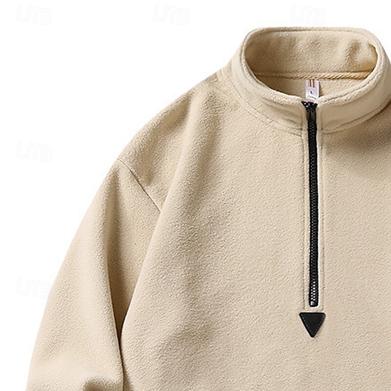Men's Sweatshirt Polar Fleece Fleece Sweatshirt Pullover Hoodie Sweatshirt Pullover Black Beige Gray Standing Collar Plain Zip Up Sports & Outdoor Casual Daily Streetwear Cool Sportswear Spring4