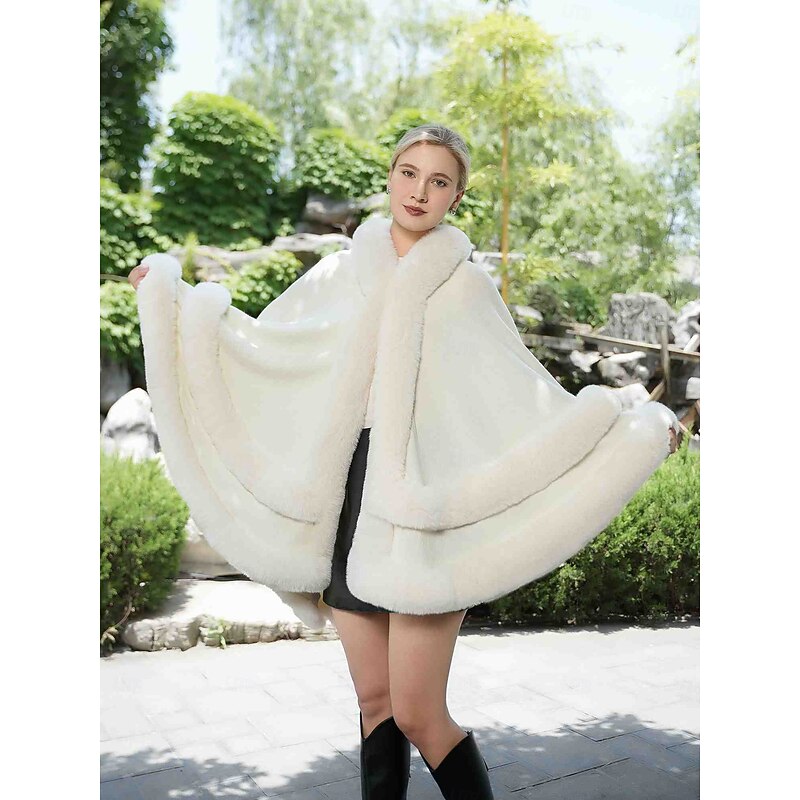 Faux Fur Wraps Elegant Keep Warm Sleeveless Batwing Sleeve Polyester Wedding Wraps With Pure Color For Special Occasion Fall & Winter