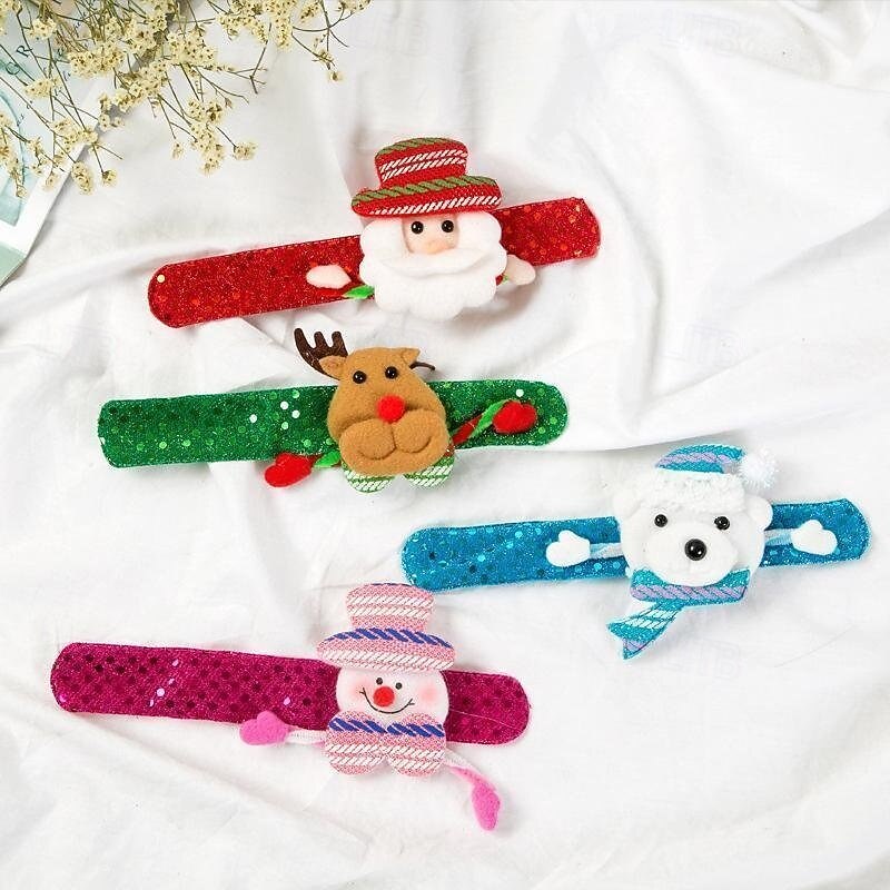8Pcs Christmas LED Wristbands, Multi-Color Light-Up Slap Bracelets with Santa, Snowman, Reindeer & Ice Bear Designs, Holiday Party Favors for Kids & Adults2