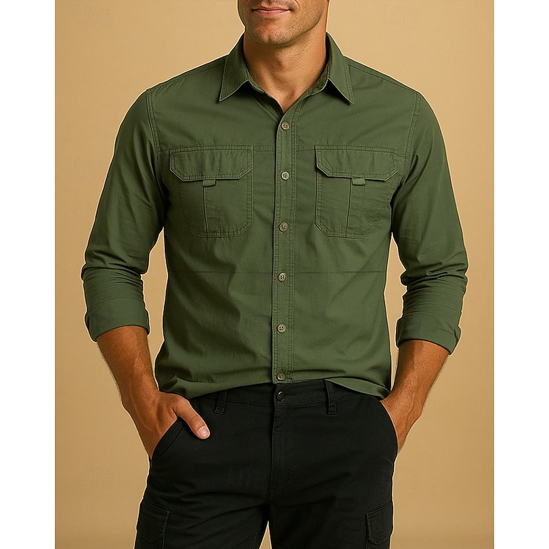 Men's Cargo Shirt Hiking Shirt Military Shirt Long Sleeve Turndown Shirt Top Outdoor Quick Dry Lightweight Breathable Cotton Black Army Green Khaki Hunting Climbing Camping / Hiking / Caving3
