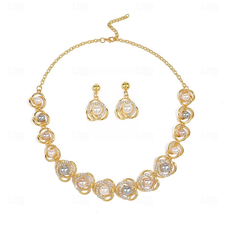 Jewelry Set Two-piece Suit Pearl Chrome 1 Necklace Earrings Women's Elegant Vintage Fashion Vintage Style Classic Round Jewelry Set For Wedding Party Wedding Guest4