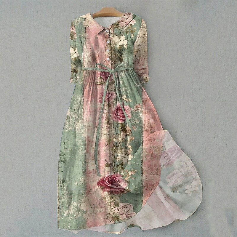 Women's Midi Dress Shirt Dress Casual Dress Fashion Modern Daily Beach Weekend Regular Fit Flower Half Sleeve Shirt Collar Yellow Pink Blue Green Summer Spring3