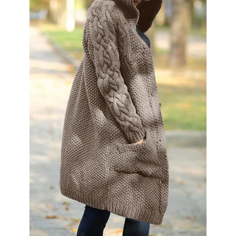 Women's Winter Coat Comfortable Breathable Pocket Fashion Daily Plain Outdoor Casual Daily Single Breasted Long Hooded Regular Fit Long Sleeve Outerwear Black Yellow Khaki Spring Fall2