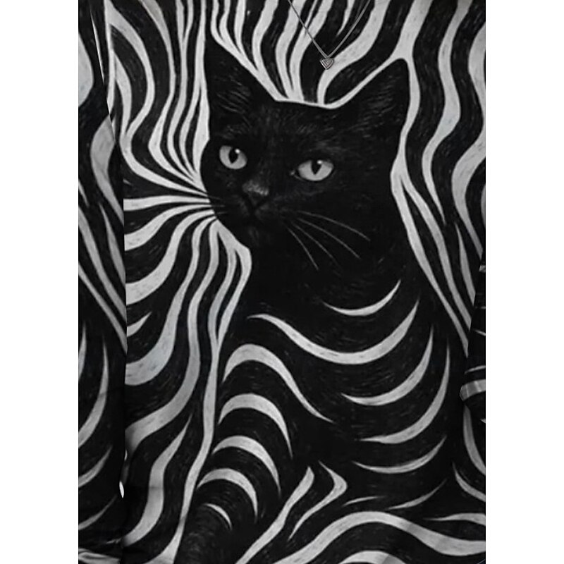Women's T shirt Long Sleeve Crew Neck Long Sleeve Tunic Graphic Animal Vintage Stylish Modern Round Neck Regular Tops Daily Print White / Black Black and gray Black Fuchsia Orange Fall Prefall2