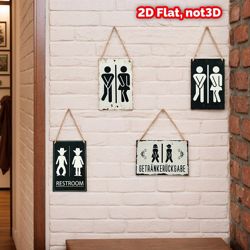 Bathroom Sign – Wooden Rectangular Hanging Wall Décor for Home, Hotel, and Mall Restrooms