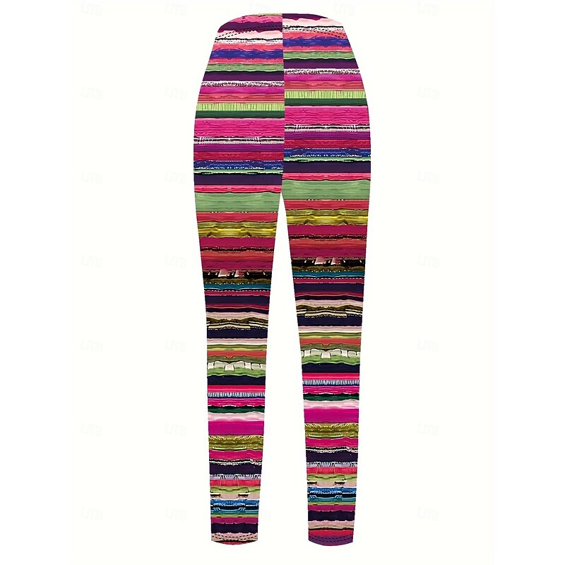 Women's Leggings Vacation Vintage Fashion Full Length High Waist Graphic Striped Printing Thermal Warm Soft Breathable High Elasticity Outdoor Vacation Street Pink Blue Orange Spring Fall Winter Slim3