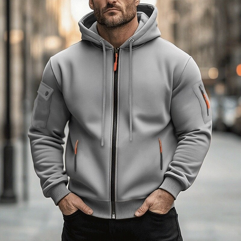Men's Hoodie Full Zip Hoodie Tactical Hoodie Black Navy Blue Camel Light Grey Dark Gray Hooded Plain Zipper Sports & Outdoor Casual Daily Streetwear Cool Sportswear Spring &  Fall Clothing Apparel3
