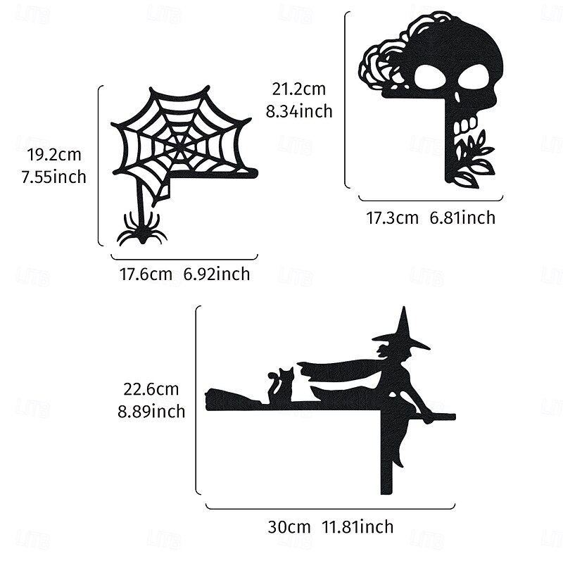 3PCS Halloween Door Corner Non-woven Fabric Sticker Set Decorative Hanging Ornaments Witches Black Cats Ghosts and Other Halloween Elements Suitable for Halloween-themed Party Decoration3