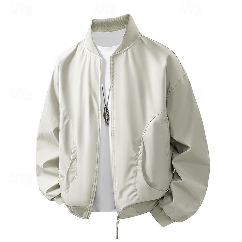 Men's Jacket Casual Jacket Outdoor Vacation Warm Zipper Pocket Fall Winter Plain Fashion Streetwear Standing Collar Regular Black Purple Beige Jacket3