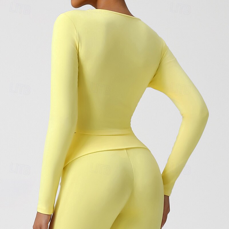 Women's Solid Colored Tennis Shirt Stylish Breathable Tennis Pickleball Running Shirt Light Yellow Black Yellow Tennis Clothing2