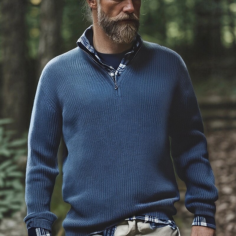 Men's Pullover Sweater Jumper Quarter Zip Sweaters Knit Sweater Ribbed Knit Regular Tops Knitted Plain Stand Collar Fashion Casual Vacation Daily Wear Clothing Apparel Fall Winter Black Red S M L