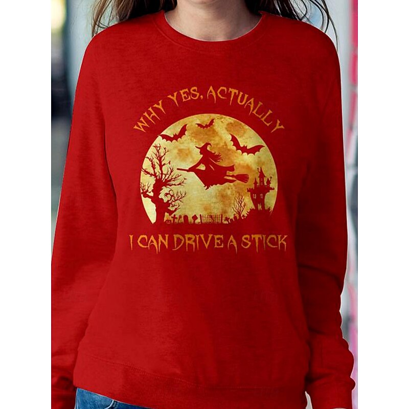 Halloween Women's Pullover Sweatshirt Witch Graphic Letter Fashion Casual Long Sleeve Crew Neck Regular Tops Street Dailywear Casual Print Black Red Purple Green Fall Winter3