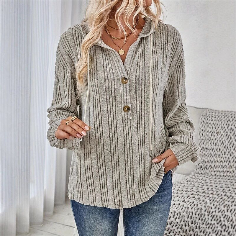 Women's Pullover Hoodie Sweatshirt Plain Streetwear Casual Long Sleeve Hooded Regular Tops Street Dailywear Buttons Khaki Spring Fall3