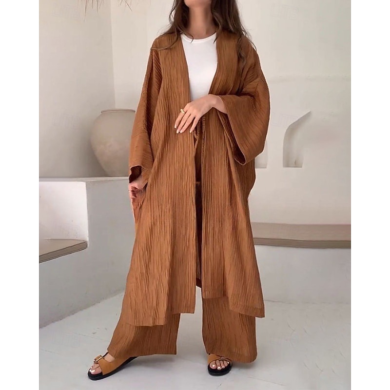 Women's Active Fashion Blouse Pants Sets Long Sleeve V Neck Solid Color Split Thigh Going out Casual Daily Dark Green Brown Khaki Fall Regular Fit2