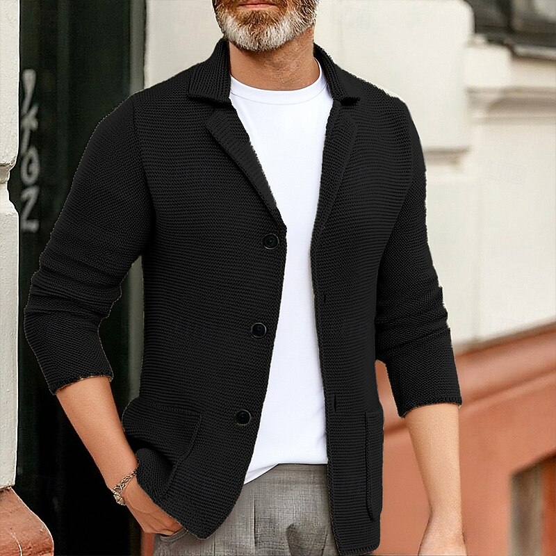 Men's Cardigan Sweater Cropped  Sweater Knit Sweater Cardigan Jacket Ribbed Cropped Knitted Knit Regular Tops Pocket Solid / Plain Color Shirt Collar Fashion Classic Vacation Daily Wear Clothing2