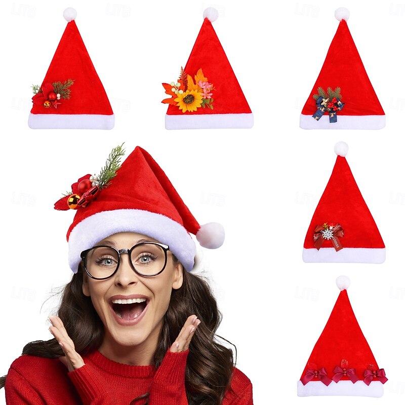 Christmas Santa Hat for Adults Red Plush Holiday Party Hat, Xmas Festival Decoration, Holiday Costume Accessory