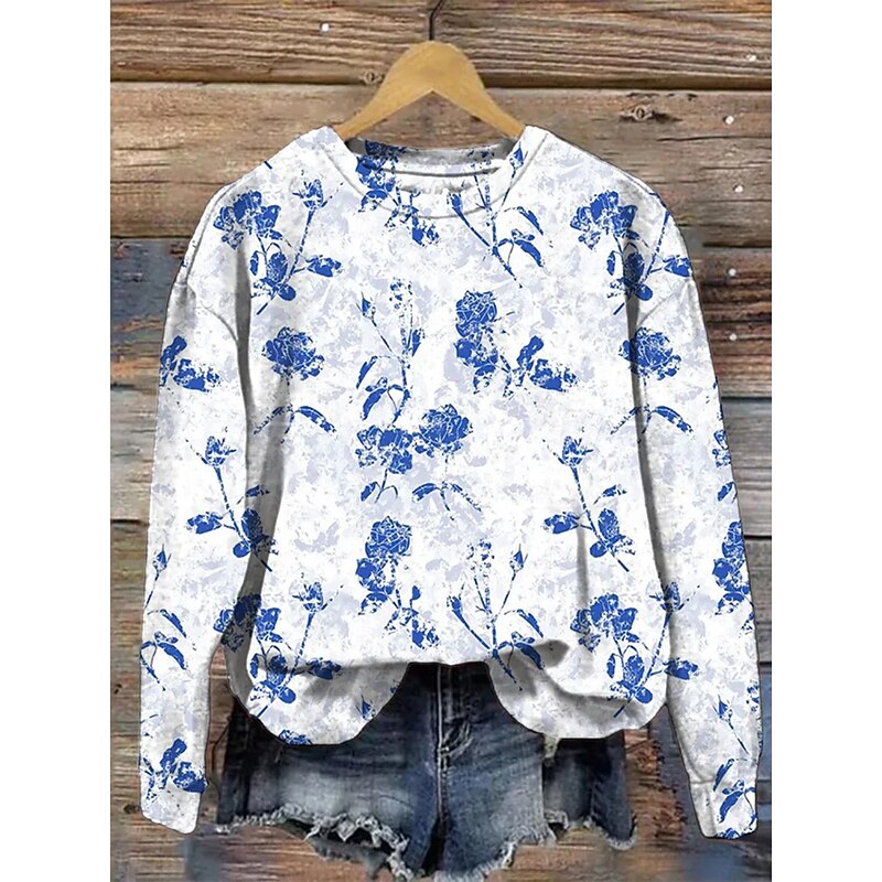 Women's Pullover Sweatshirt Floral Graphic Fashion Casual Long Sleeve Crew Neck Round Neck Regular Tops Street Dailywear Casual Print White Yellow Gray Fall Winter