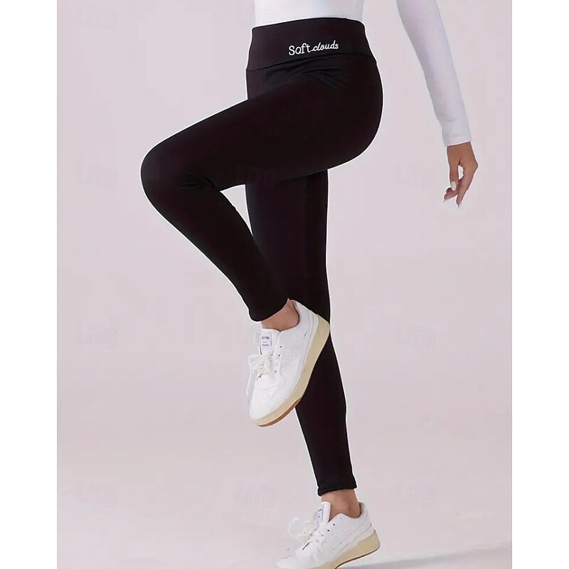 Women's Slacks Leggings Cozy Fleece Lined Streetwear Casual Full Length Natural Plain Elastic Waist Soft Street Daily Wear Weekend claret Navy Grey Black Winter Regular Fit3